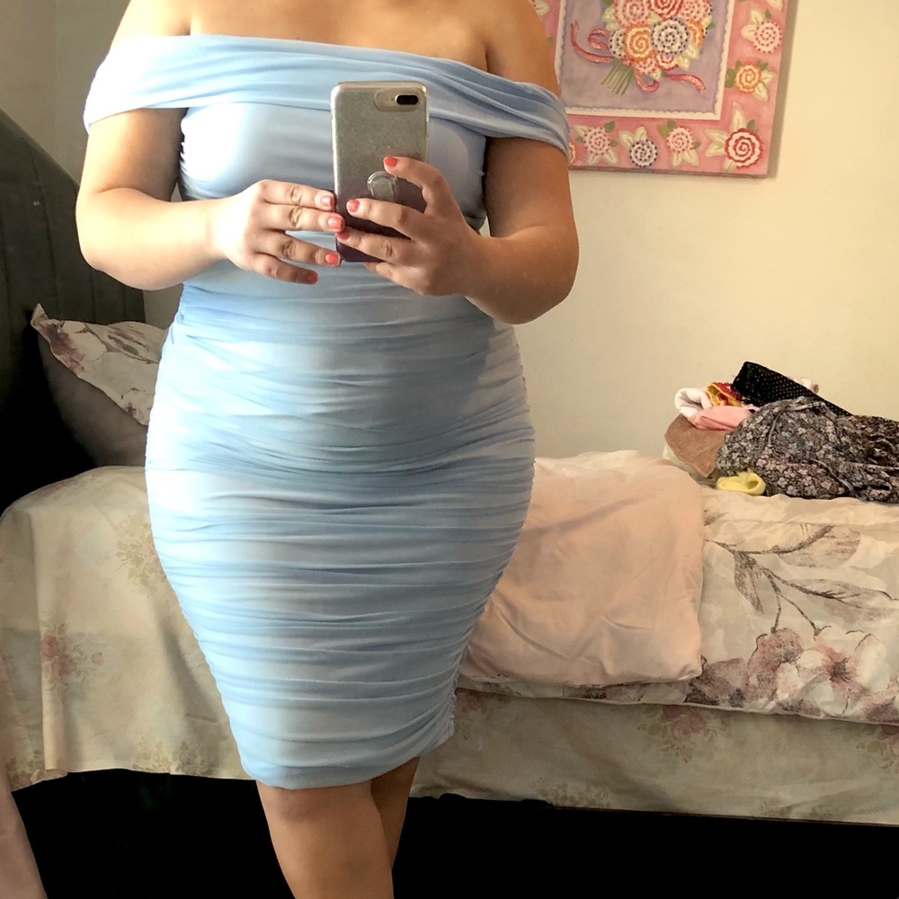 Blue off shoulder dress